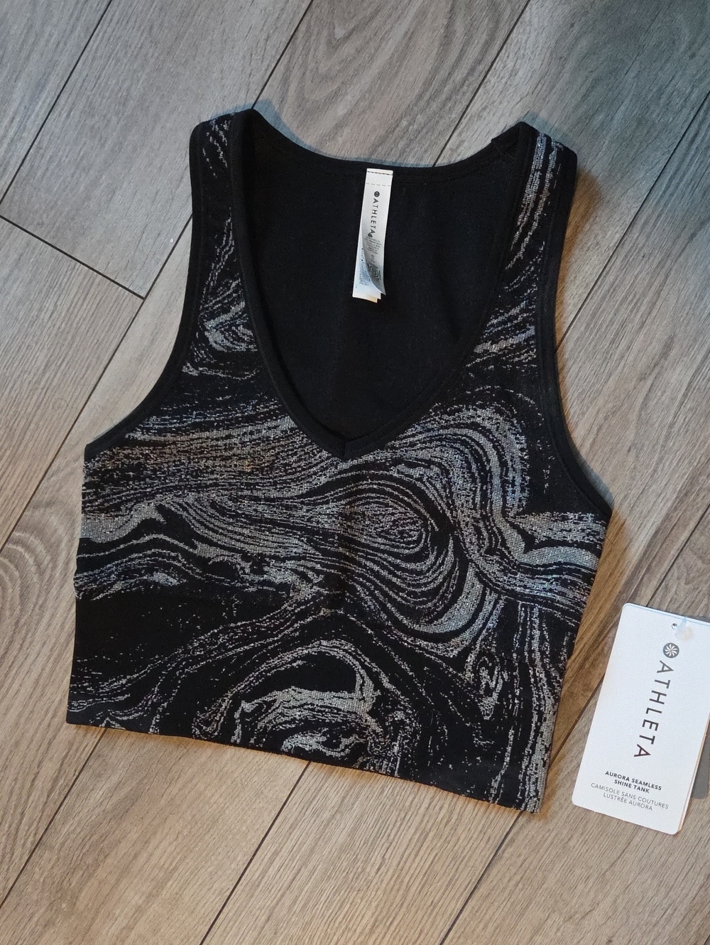 Athleta Aurora Seamless Shine Black Tank Silver Swirl XS